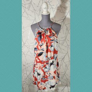 Parker Floral Printed 100% Silk Strappy Halter Dress